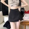 Spring 2024 Women's Black High-Waist A-Line Hip Slit Skirt