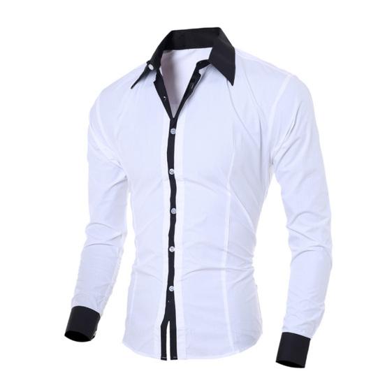Patchwork Turn-down Collar Men Shirt Top Long Sleeve Buttons Closure Business Shirt Male Clothing