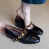 Metal Buckle Genuine Leather Women Mary Jane Shoes Women's French Shallow Mouth Single Shoes Low Heel Temperament Ballet Shoes
