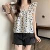 Summer New Loose Print Floral Casual Blouses Women Slim Fit Square Collar Flying Sleeve Women's Shirts Tops Elegant Vintage Female Clothing 26129