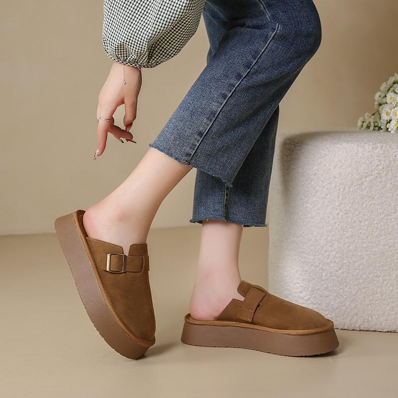 Women Retro Mules Autumn Slides Luxury Faux Suede Platform Shoes Females Heels Casual Flatform Shoes Fashion Platform Slippers