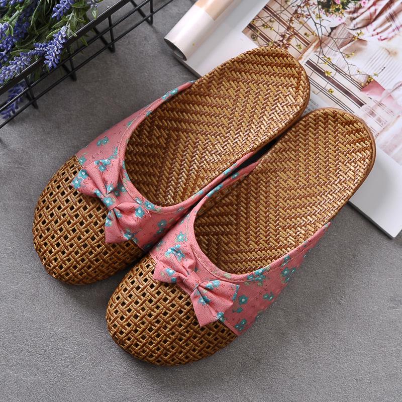 Summer Men/Women Flat Slippers Casual Slides Floral Bow Linen Women Sandals Indoor Shoes