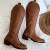 Винтажные ботинки для верховой езды из полиуретана с принтом тотема и боковой молнией, женские, на среднем каблуке, ковбойские, женские, 2025, зимние, сексуальные сапоги до колена