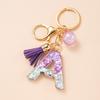 Initial Letter Charm Keychain with Tassel Shiny Heart-Shaped Sequins Letter Cup Charm Keychain Resin Keyring Mug Accessory