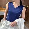 Women's Spring and Summer Solid Color V-neck Loose Casual Camisole Undershirt Sleeveless Satin Bottoming Tops