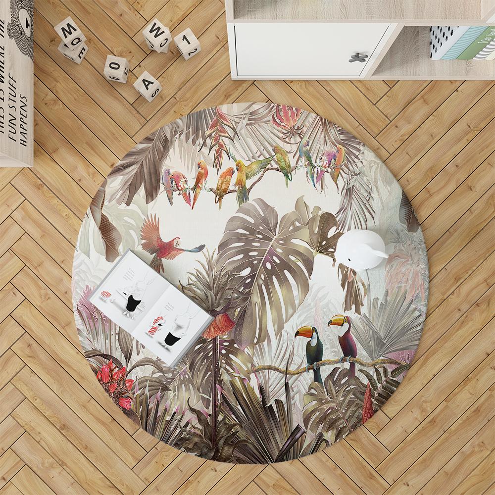 Round Rainforest Landscape Print Carpet Parrot Sofa Carpet Living Room Bedroom Bathroom Floor Mat Decorative Carpet Alfombra