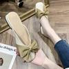Square Head Bow Slippers Women's Summer Wear Ins Trendy Year New Versatile Fairy Flat Bottom Bag Head Half Slippers