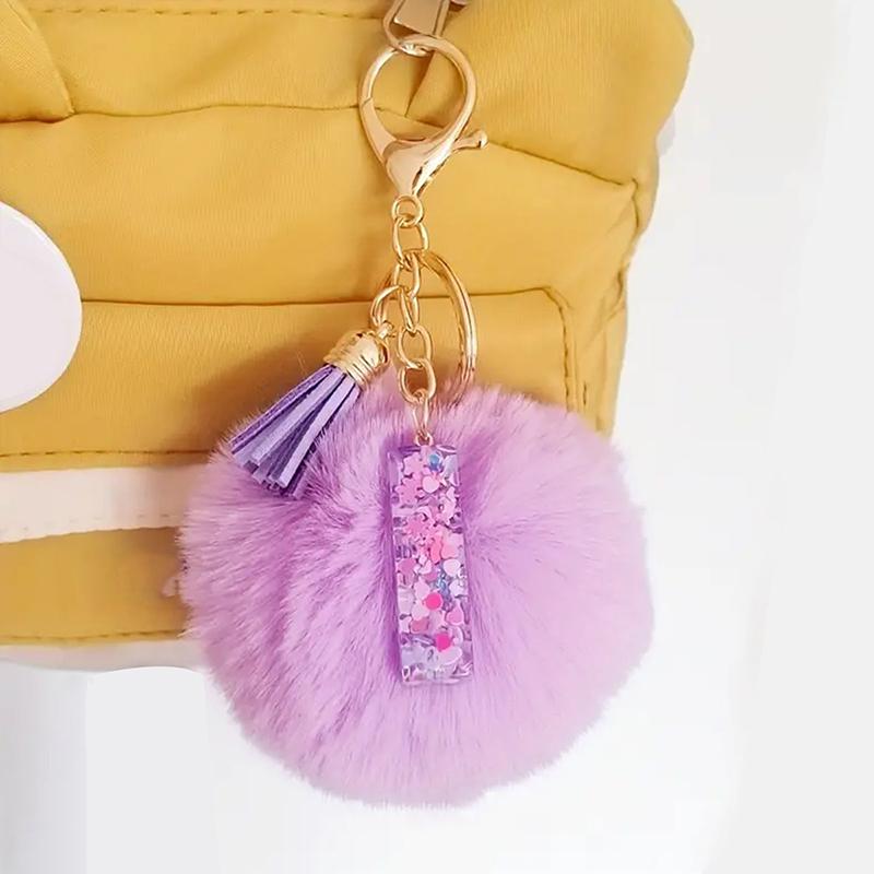 Adorable A-Z Letters Initial Keychain Sparkling Resin Alphabet Fluffy Hairball Pendant Backpack Decoration Accessories Gifts