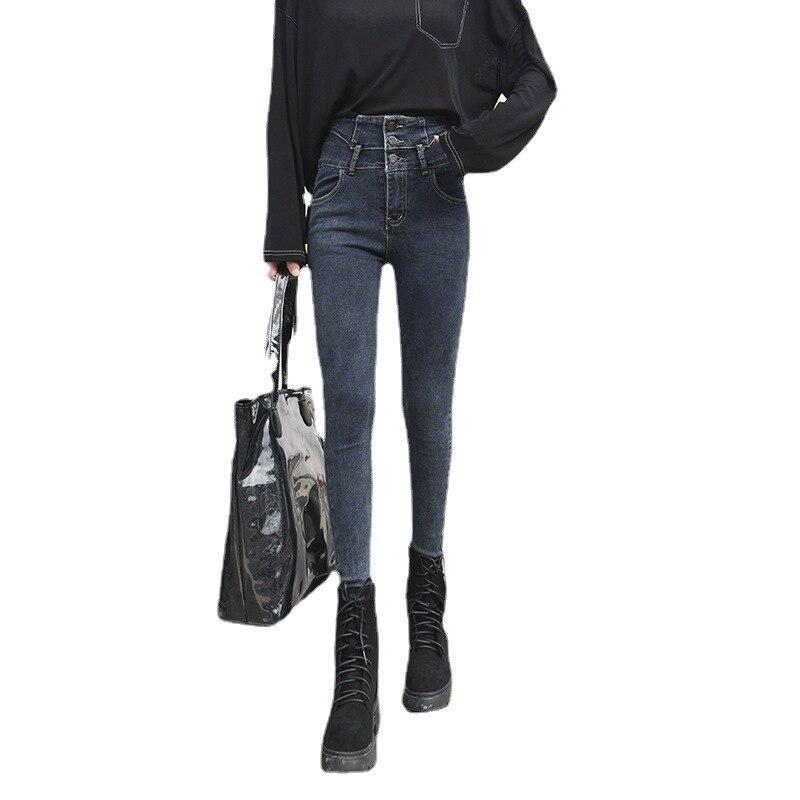 Winter Thick Casual Retro Denim Pencil Pants Velvet Women High Waist Skinny Jeans Simple Fleece Harajuku Warm Slim Fit Stretch