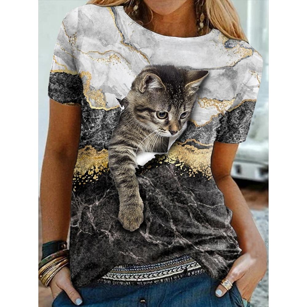 Summer 3d Pattern Printing Beautiful Women's Animal Print Short-sleeved T-shirt Casual Fashion Blouse Suitable for Daily Wear