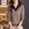 Autumn Stitching V-neck Bottoming Sweater Fashion Temperament Pullover Ladies Top Casual