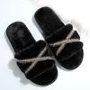 Fashion Elegant Crystal Plush Slippers Women Lightweight Slip On House Cotton Slides for Woman Winter Faux Fur Cotton Slippers Lady