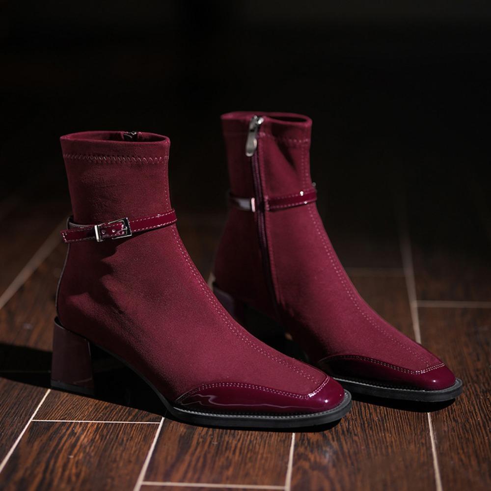 High Heels Women's Ankle Boots Square Toed Sexy Shoes for Women Shoes High 5cm Side Zip Classic Daily Boots Women Boots