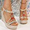 Fashion Summer Plus Size Wedges Beach Sandals for Women Patchwork Crystal Super Heel Woman Sandles Ankle Strap Women Platform Sandlas