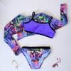 Tween Girls' Fashion 3 Pieces Sun-protective Swimwear Set Lace Up Back Camisole Printed Briefs and Long Sleeves Cover-Up Swimsuit Bathing Suit