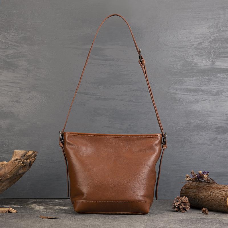Женская сумка винтажная сумка-ведро из коровьей кожи с растительным дублением, повседневная сумка через плечо большой емкости