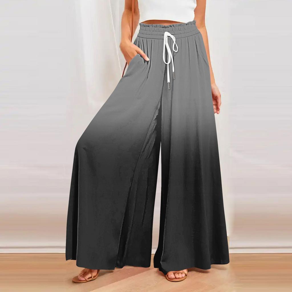 Women's Pants Boho Print Elastic High Waisted Pants Casual Wide Leg Long  Pant Trousers With Pocket
