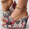 Fashion Slippers Women's Platform Vintage Floral Print Peep Toe Wedge Women's High Heels Floral Print Women's Slippers Summer Shoes
