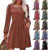 Womens Square Neck Long Sleeve Dress Casual Cute Knit Dress With Pockets