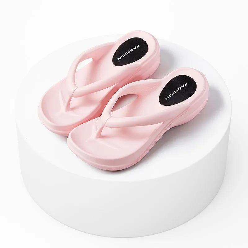 6cm Flip-flops Anti Slip High Heel Slippers Women's Slope Heel Thick Sole Slippers Summer Beach Shoes Fashionable and Comfortable