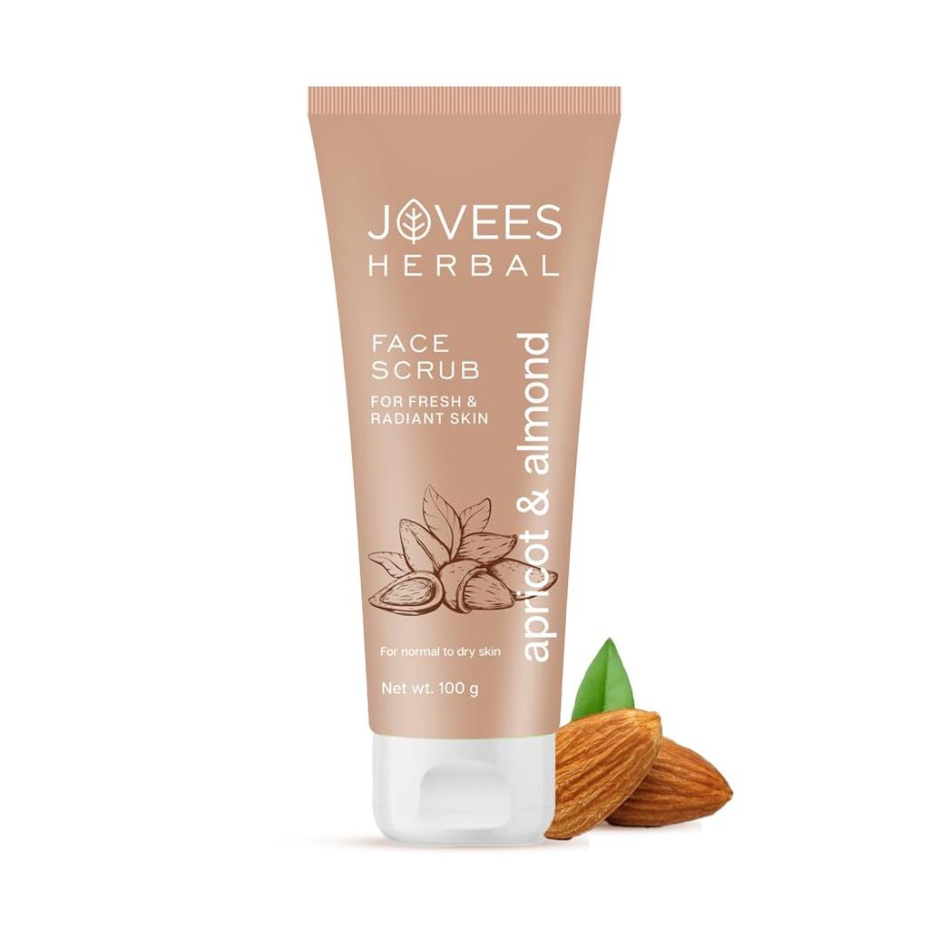Jovees Herbal Apricot & Almond Face Scrub 100g | Gentle Exfoliation For Dry Skin | Anti Pigmentation & Tan Removal | Smooth Glowing Clear Complexion