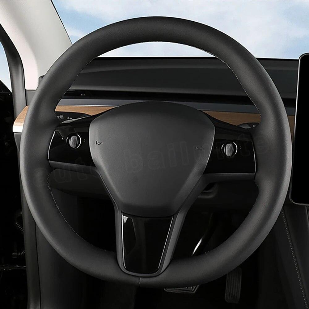 For Tesla Model 3 Model Y 2023 2022 3Pcs Car Interior Accessories Steering Wheel Decor Stickers Carbon Fiber Trim