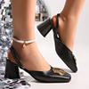 Women's Shoes 2025 New Closed Toe Women's Sandals Metal Decoration Plus Size Solid Buckle Strap Best Seller Heels Women