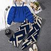 2024 Autumn New Girls 6-12 Years Old Suspender One Shoulder Long Sleeve Top Suit 2 Pcs