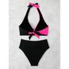Women's European & American Color Block Backless High Waist Bikini Set