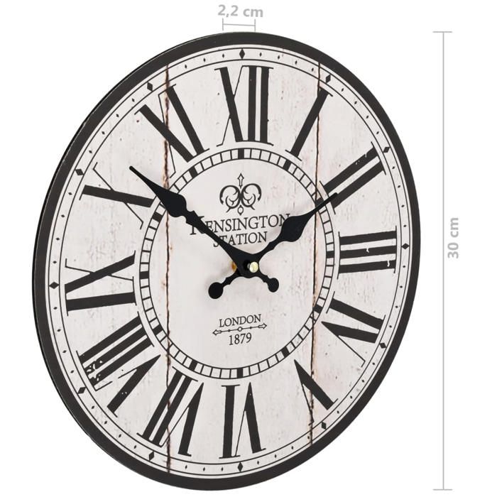 VidaXL Vintage Wall Clock Decoration Living Room Watch Wall Clock MDF 30 Cm White and Black 50626