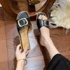 Flat Bottom Soft Bottom Non-slip Seaside Vacation Cool Slippers Fashionable Square Buckle Fairy Wind Outer Wear Slippers 2025 Summer and Autumn New