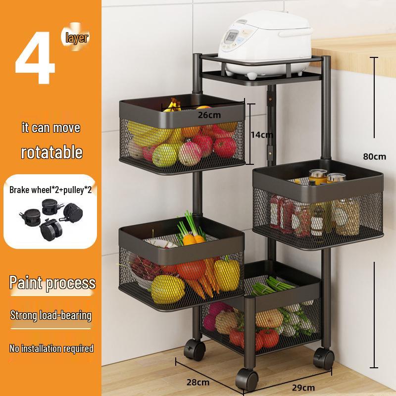Rotating Multi-Layer Storage Rack for Fruits & Vegetables - No Installation Needed