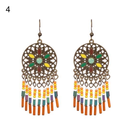 1 Pair Classic Hook Earrings Beads Ethnic Style Tassel Charm