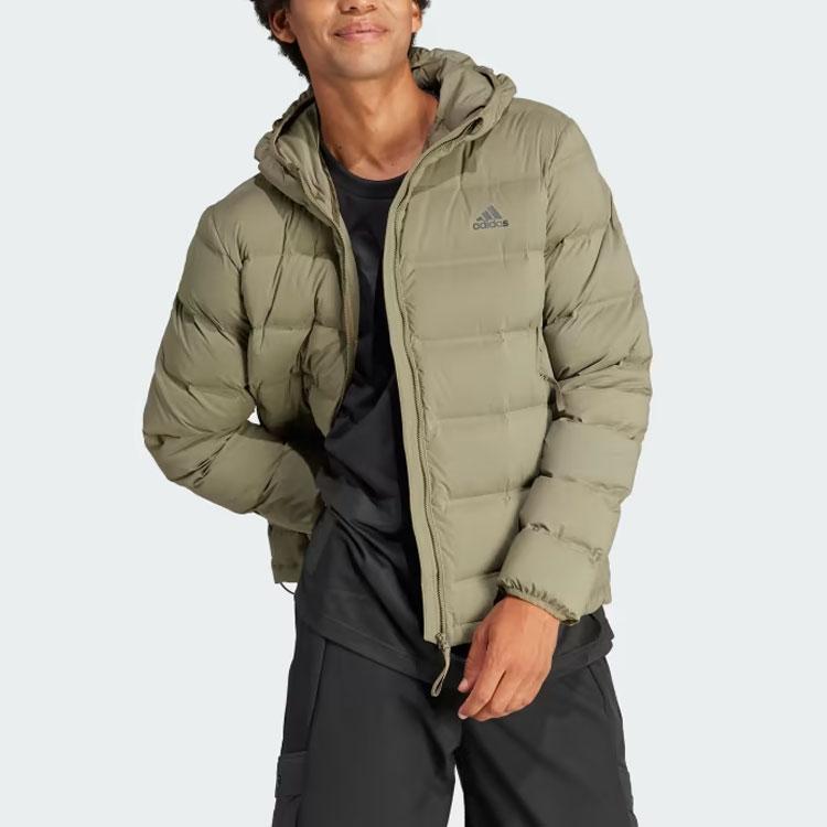 Adidas Helionic Stretch Hooded Down Jacket Men Jacket Olive-Green IK3173
