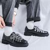 Trendy Men's Shoes Street New Round Head Small Leather Shoes Men's British Style Outdoor Boarding Casual Derby Shoes 66593-R