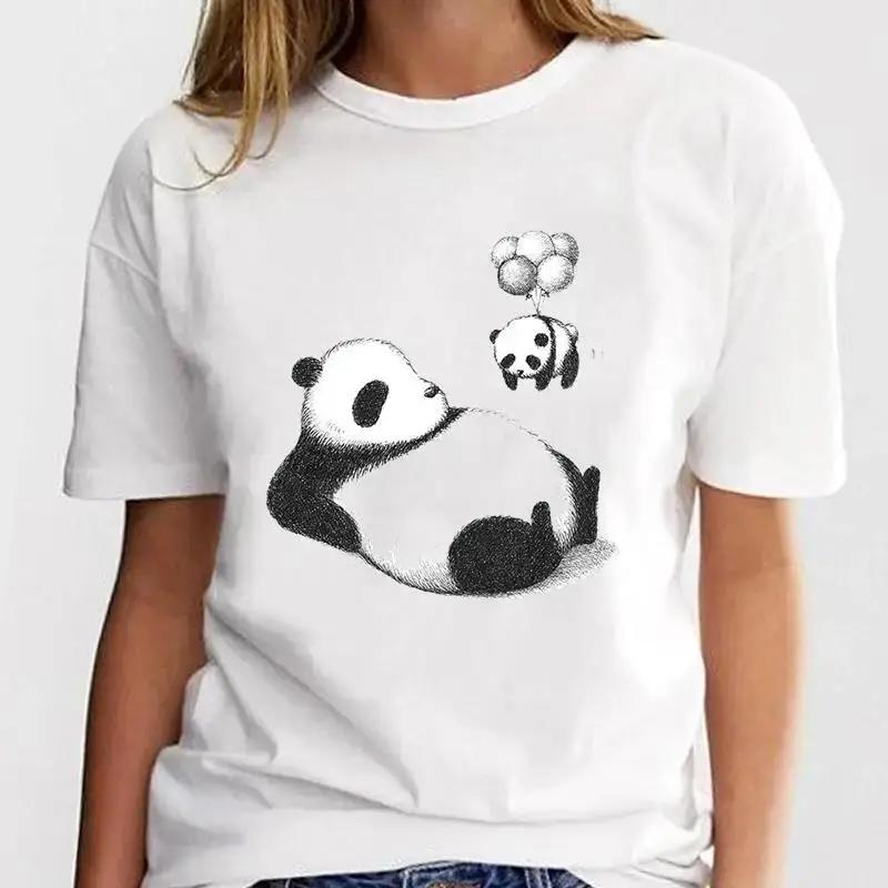 Panda Lovely Print Women T-shirt Cute Cartoon Graphic Print Short Sleeve T Shirt Female Fashion Casual Unisex Clothes Top