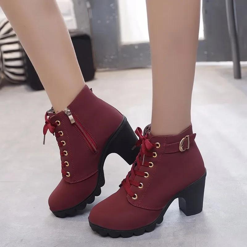 Plus Size 35-43 Winter Casual Women Pumps Warm Ankle Boots Waterproof High Heels Snow 2025 Shoes Botas Patent Botas Muje Jkm8