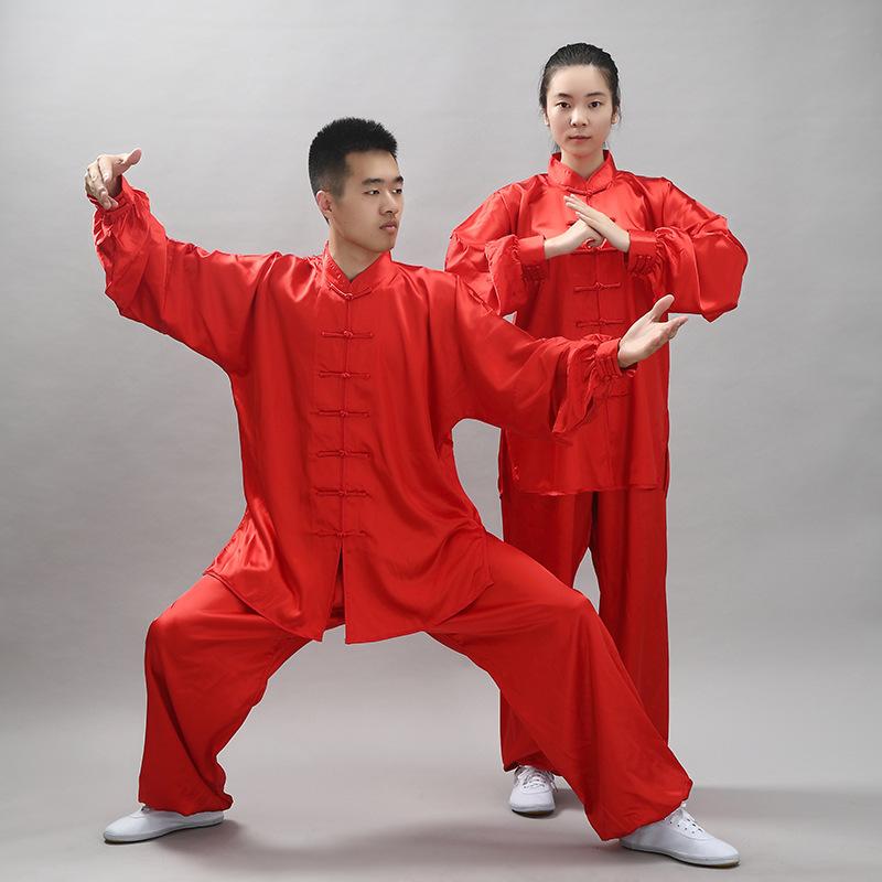 2Pcs/Set Unisex Button Placket Shirt Loose Solid Color Chinese Traditional Tai Chi Suit Kung Fu Wear Men Clothes