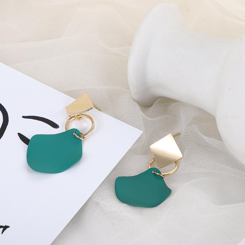 2PCS New Fashion Earrings Ladies Geometric Drop Earrings Punk Metal Earrings Green White Red Jewelry Elegant 3 Colors