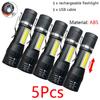 1-5Pcs Portable Mini LED Flashlight Q5+COB Lamp Beads Built In Battery Torch Rechargeable Zoom Penlight Outdoor Camping Lantern