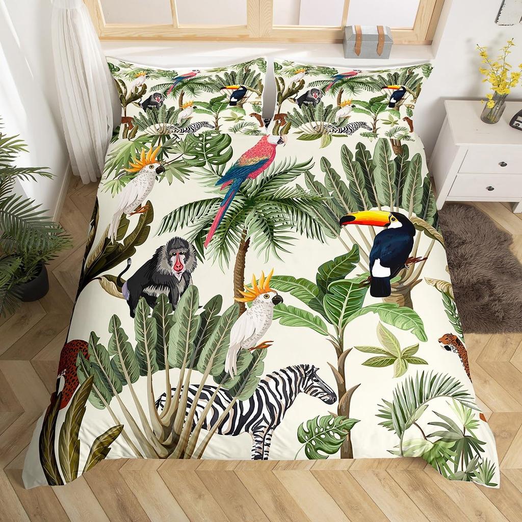 Cartoon Animals Duvet Cover Cute Giraffe Monkey Tiger Elephant Bedding Set Lovely Wildlife Comforter Cover Polyester Quilt Cover