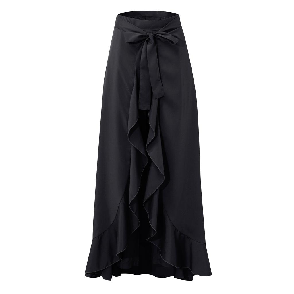 Ladies Casual Double Layer Wide Leg Culottes Irregular Ruffle  Long Pants