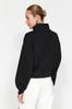 Women's Fashionable Stylish Sweatshirt Black Comfortable Cut Crop Basic Zippered High Collar Thick Inside Fleece Knitted Sweatshirt