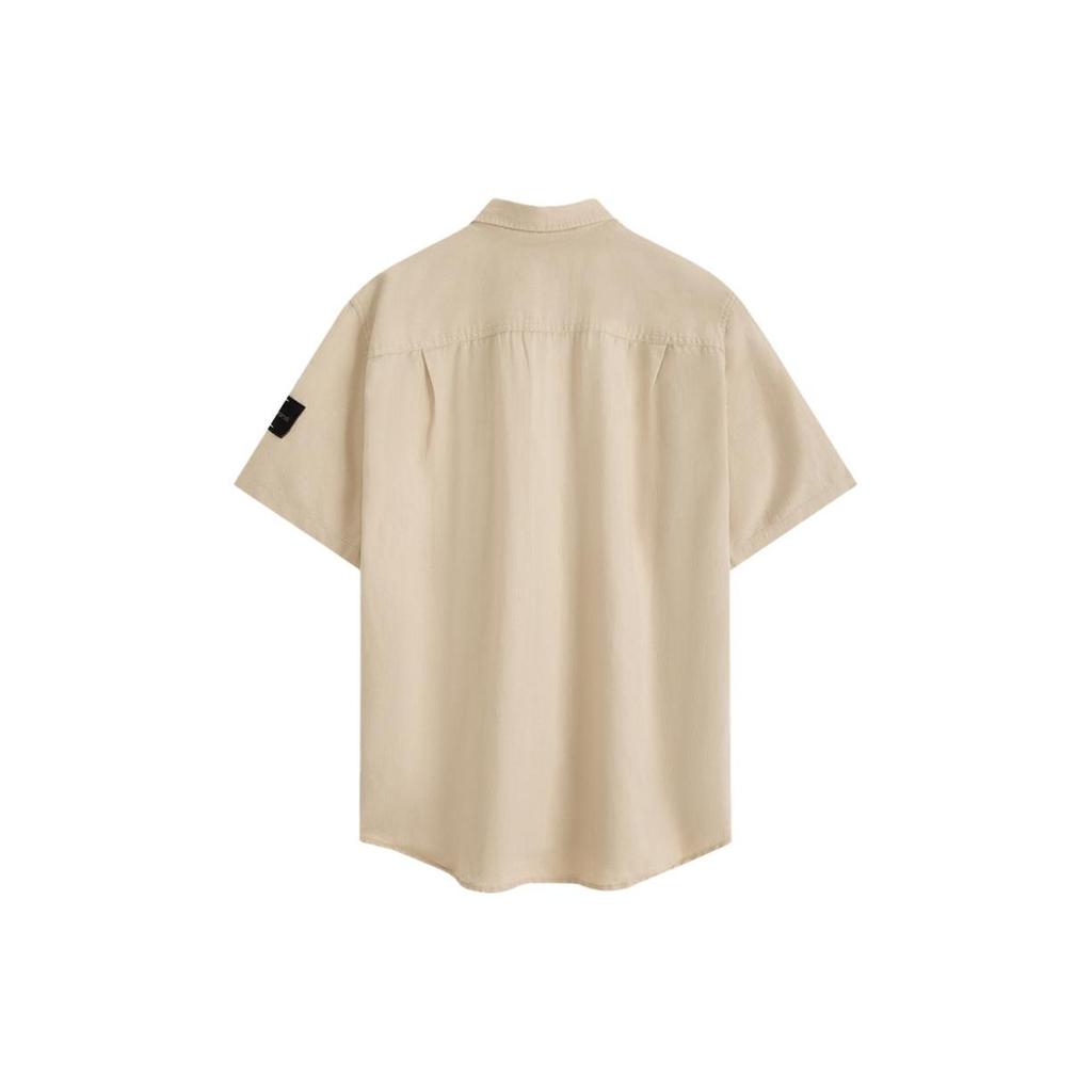 Calvin Klein Solid Color Single-Breasted Short Sleeve Shirt Men Shirts Light-Khaki J322948-ACI