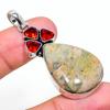 Natural Ocean Jasper, Garnet Gemstone 925 Sterling Silver Pendant 2.13" Z2q50