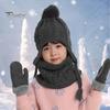 3 Pcs/Set Children Hat Scarf Glove Set Thickened Plush Ball Decor Twisted Texture Knitted Heat Retention Windproof Warm Girls Boys Outdoor Neck Cover