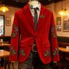 Men Corduroy Suit Coat Single-Breasted Suit Jacket Lapel Long Sleeve 3D Christmas Themed Print Slim Fit Suit Jacket Formal Stage Wear