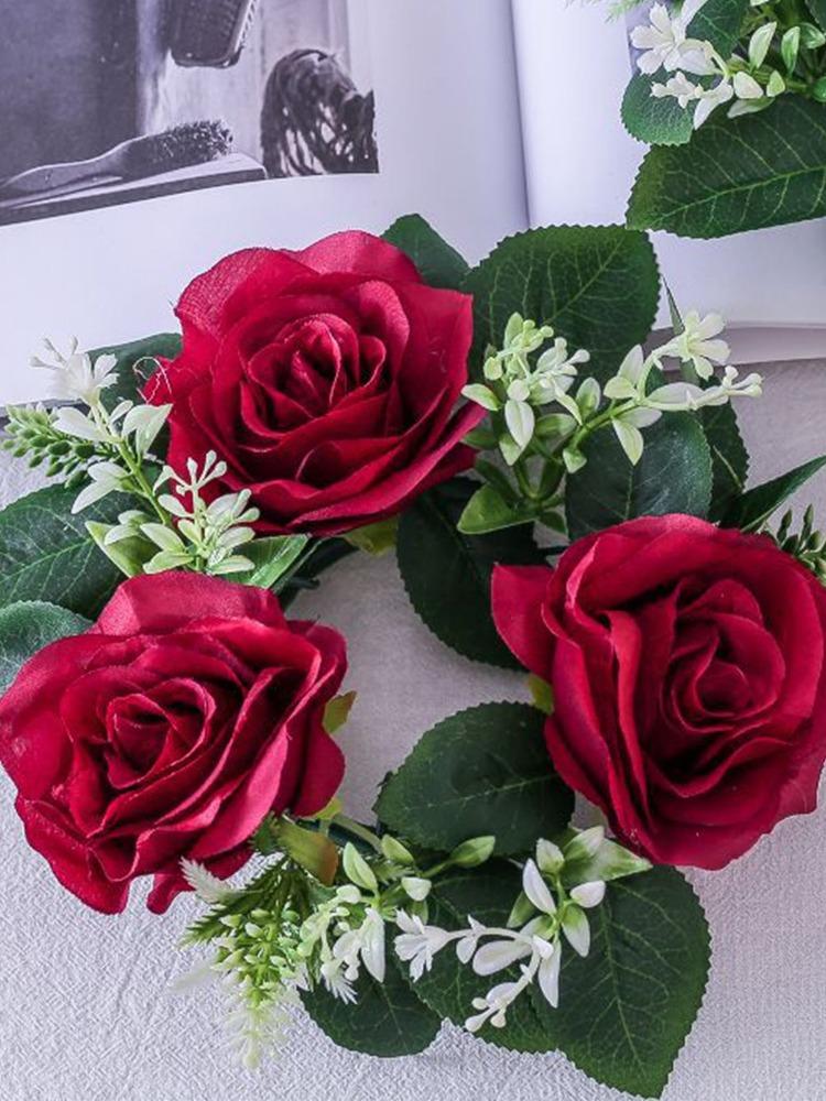 2 шт. Подсвечник Искусственный Подсвечник Гирлянда Мини Искусственные Цветы Розы Свадебные Украшения Венок для Свечей для Столбовых Свечей Венок из Искусственных Цветов