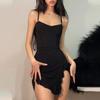 Summer Women Dress Irregular Ruffle Hem Low-cut V Neck Sleeveless Skinny Backless Spaghetti Strap Pleated High Waist Party Nightclub Dating Dress