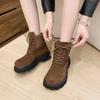 Autumn Winter Thick Sole Lace-Up Riding Boots Women's Suede Patchwork Ankle Boots Platform British Style Casual Platform Shoes
